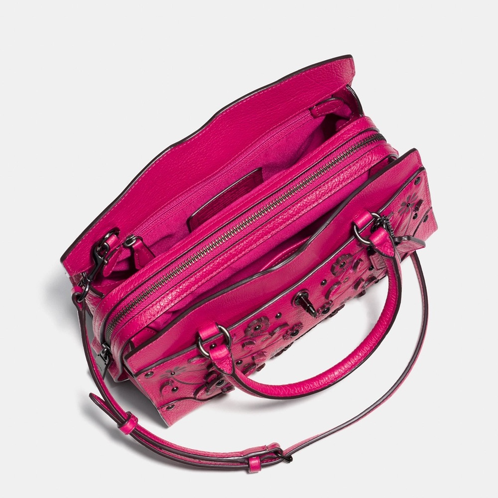 COACH Pink Willow Floral Mercer Satchel 24 In Grain Leather - Picture 3 of 13